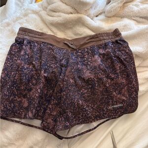Patagonia Women's Athletic Shorts in Brown and Purple Pattern